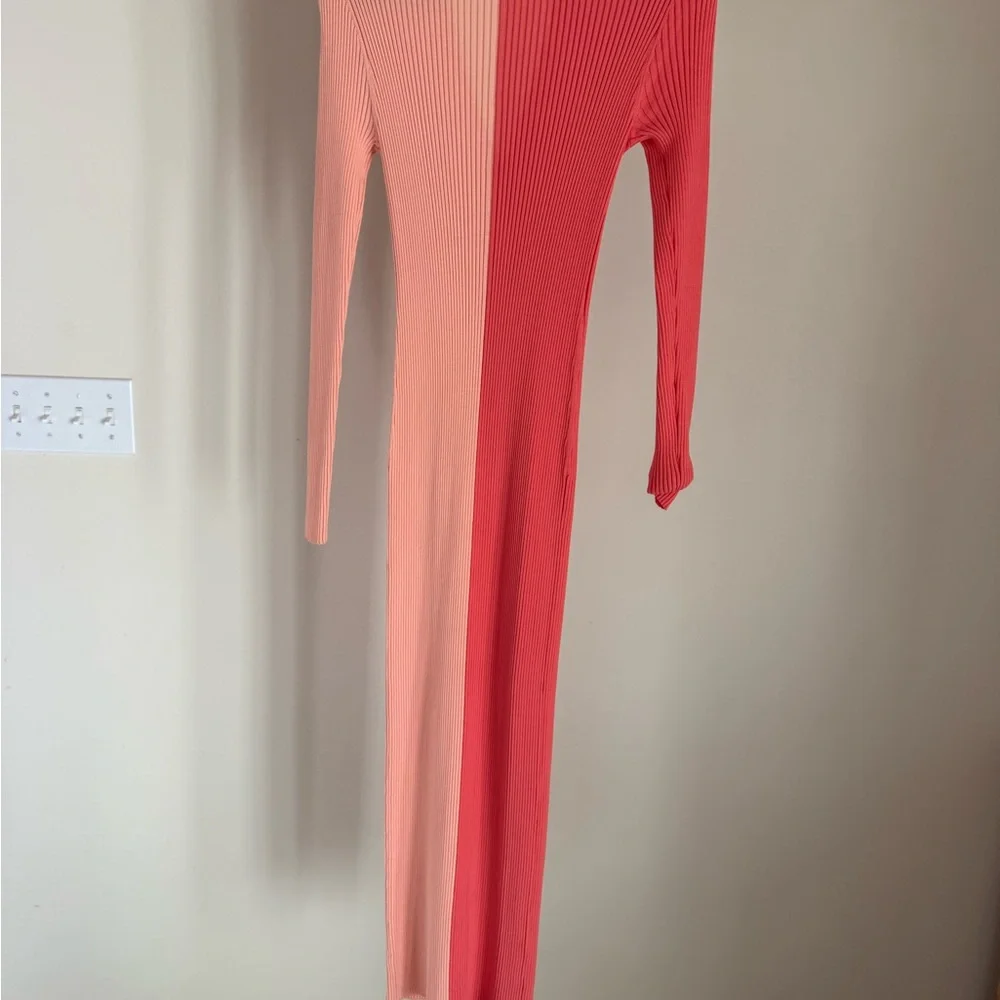STAUD Coral and Blush Two-Tone Ribbed Button-Front Maxi Dress - Picture 3 of 3